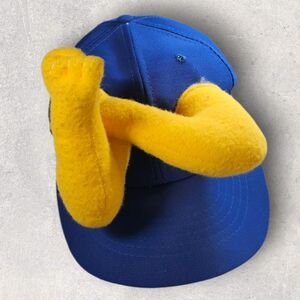 Vintage Blue “Get Bent” Arm Hat Plush Yellow Arms Gesture Cap Adjustable Funny
